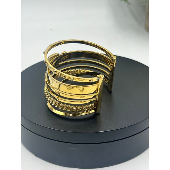 Michael Kors Heritage Astor Collection Frozen Open Layered Stacked Cuff Bracelet - Picture 8 of 10